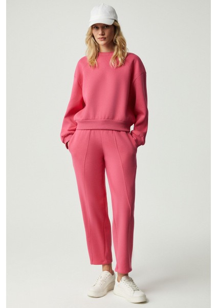 Morgana Kadın Bisiklet Yaka Uzun Kollu Pembe Sweatshirt