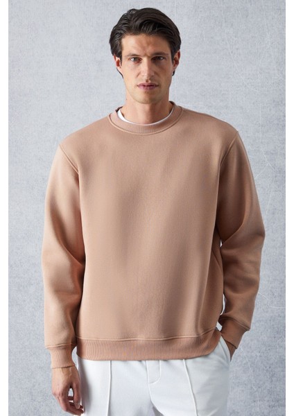 Adams Erkek Içi Polarlı Yumuşacık Organik Pamuklu Regular Fit Açık Kahverengi Sweatshirt