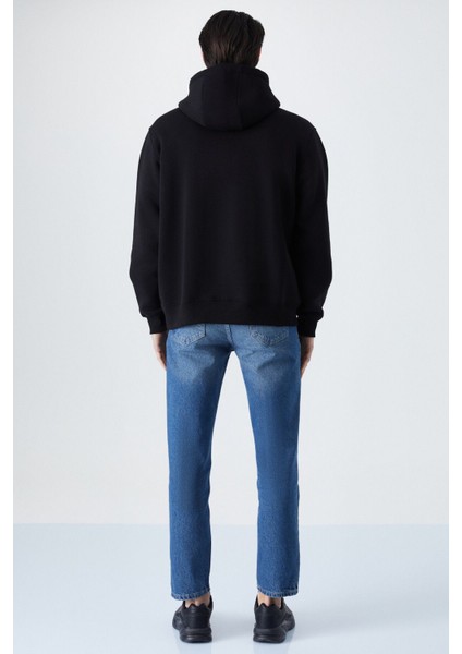 Wulf Erkek Organik Kumaşlı Içi Polarlı Yumuşacık Kanguru Cepli Kapüşonlu Siyah Sweatshirt