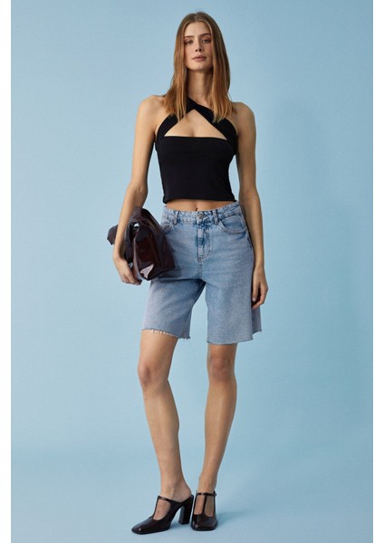 Ujeran Kadın Asimetrik Yaka Slim Fit Kolsuz Siyah Bluz fiyatları