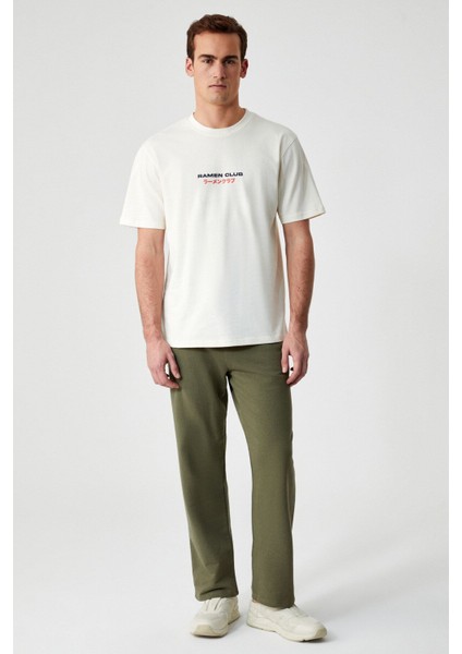 Ramen Erkek %100 Organik Pamuk Baskı Detaylı Comfort Bisiklet Yaka Vanilya T-Shirt fiyatları