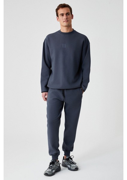 PLEMON Erkek Bisiklet Yaka Uzun Kol Baskı Detaylı Oversize Gri Sweatshirt fiyatları