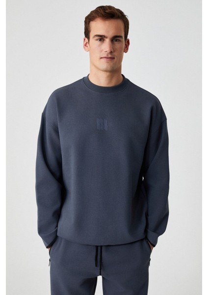 PLEMON Erkek Bisiklet Yaka Uzun Kol Baskı Detaylı Oversize Gri Sweatshirt fırsatları