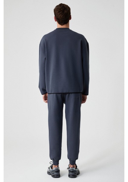 PLEMON Erkek Bisiklet Yaka Uzun Kol Baskı Detaylı Oversize Gri Sweatshirt
