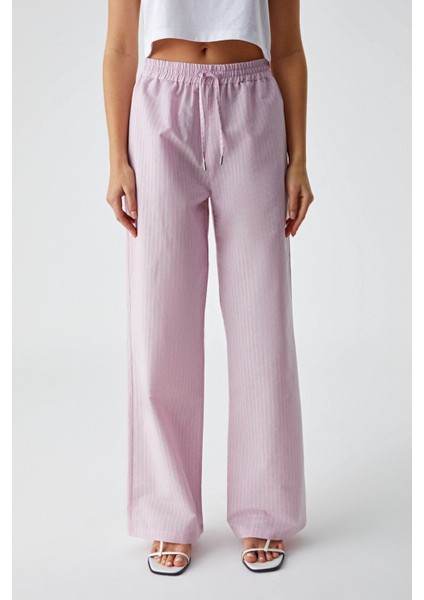 Nılah Kadın Oversize Yüksek Bel Geniş Paça Beyaz / Pembe Pantolon fiyatları
