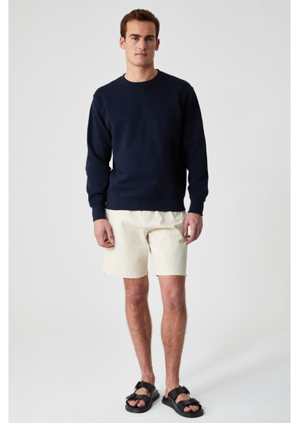 BONELL Erkek %100 Pamuk Relaxed Bisiklet Yaka Uzun Kollu Lacivert Sweatshirt fiyatları