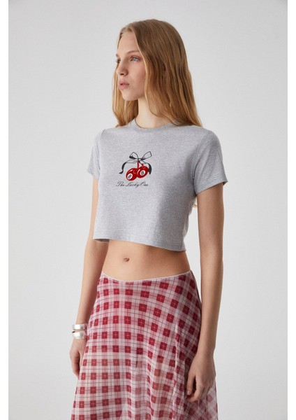 Zennı Kadın Bisiklet Yaka Regular Baskılı Grimelanj T-shirt modelleri