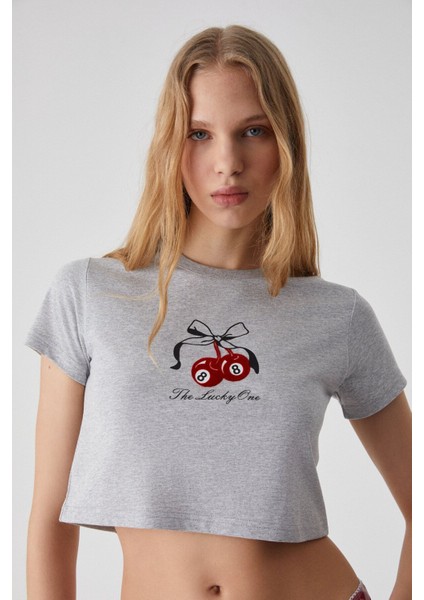 Zennı Kadın Bisiklet Yaka Regular Baskılı Grimelanj T-shirt fırsatları
