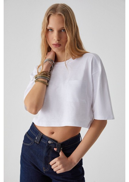QEFKOP Kadın %100 Pamuk Bisiklet Yaka Oversize Beyaz T-Shirt modelleri