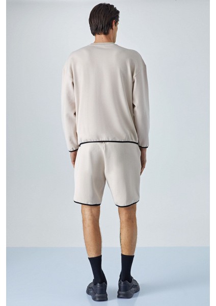 PLEMON Erkek Bisiklet Yaka Uzun Kol Baskı Detaylı Oversize Taş Rengi Sweatshirt indirimleri