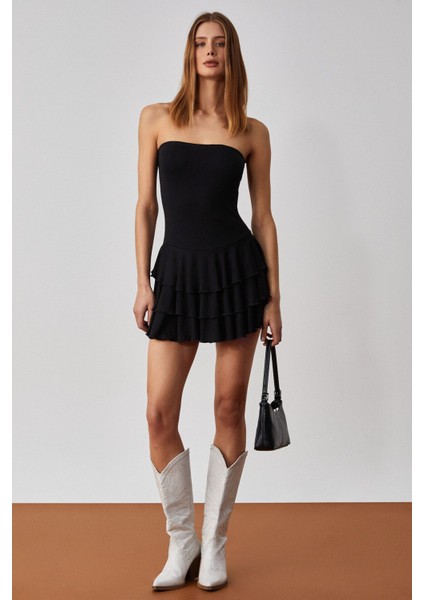 OVIA Kadın Kolsuz Slim Mini Siyah Elbise