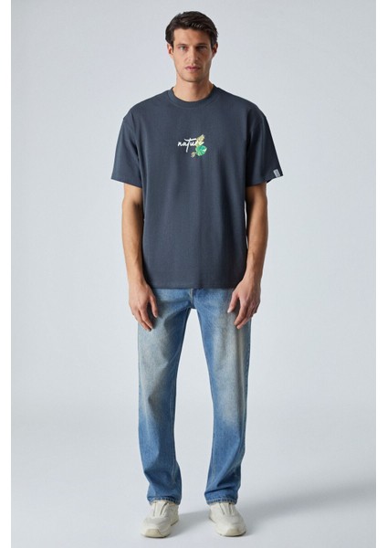 Yummy Erkek Bisiklet Yaka Baskı Detaylı Organik Pamuk Kısa Kol Antrasit T-Shirt fiyatları