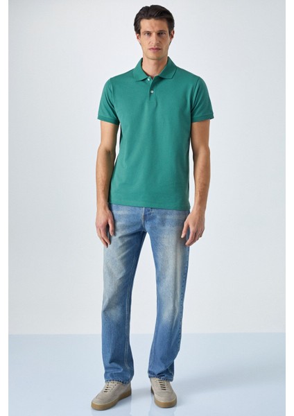 Monaghan Erkek Polo Yaka Relaxed Fit Patlı Düğmeli Kısa Kollu Yeşil T-Shirt