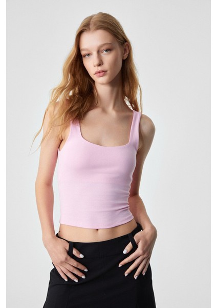 Sanukı Kadın Slim Kısa Oyuk Yaka Pembe Bluz modelleri