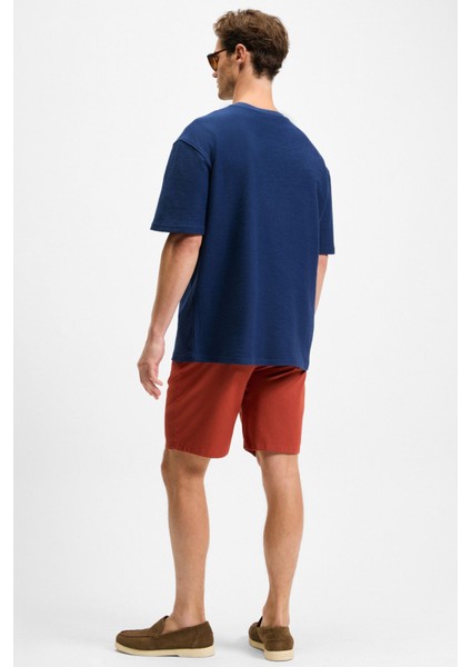 OURFLOW Erkek Nakış Detaylı %100 Organik Pamuk Bisiklet Yaka Kısa Kollu Oversize Lacivert T-Shirt indirimleri