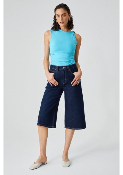 FLORIANNA Kadın Viskon Likralı Burgu Omuzlu Çift Kat Drapeli Turkuaz Bluz fiyatları