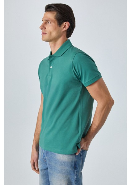 Monaghan Erkek Polo Yaka Relaxed Fit Patlı Düğmeli Kısa Kollu Yeşil T-Shirt
