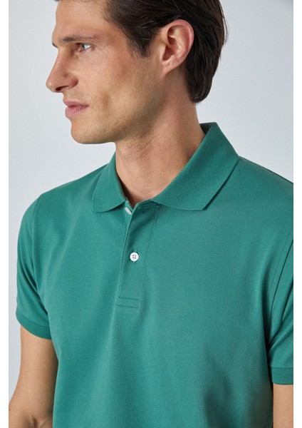 Monaghan Erkek Polo Yaka Relaxed Fit Patlı Düğmeli Kısa Kollu Yeşil T-Shirt