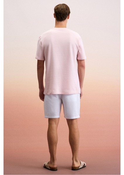 Lamıne Erkek Baskı ve Nakış Detaylı Organik Pamuk Bisiklet Yaka Kısa Kollu Regular Fit Pembe T-Shirt