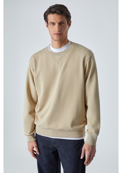 BONELL Erkek %100 Pamuk Relaxed Bisiklet Yaka Uzun Kollu Vizon Sweatshirt modelleri