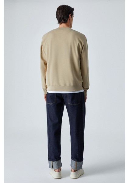 BONELL Erkek %100 Pamuk Relaxed Bisiklet Yaka Uzun Kollu Vizon Sweatshirt indirimleri