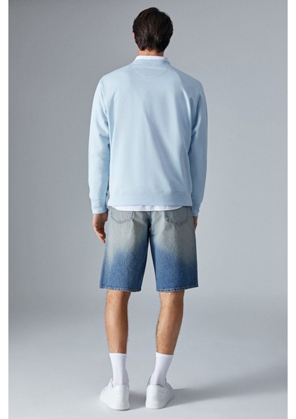 BONELL Erkek %100 Pamuk Relaxed Bisiklet Yaka Uzun Kollu Açık Mavi Sweatshirt indirimleri