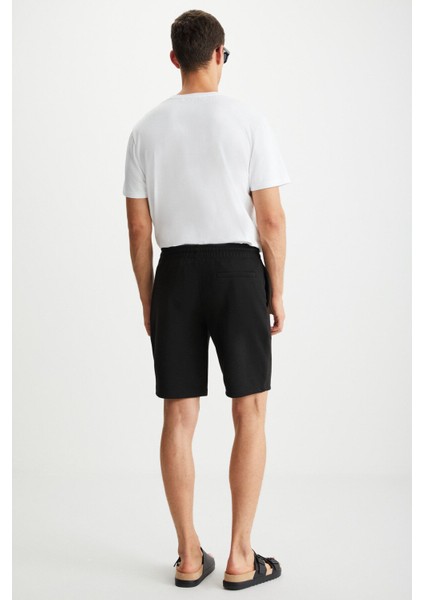 LORVEN Erkek Bağlamalı Regular Fit Siyah Şort & Bermuda