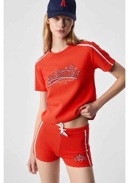 KRIEGER Kadın Baskılı Kısa Kol Kırmızı T-Shirt modelleri