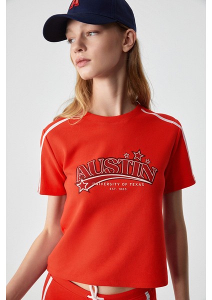 KRIEGER Kadın Baskılı Kısa Kol Kırmızı T-Shirt fırsatları