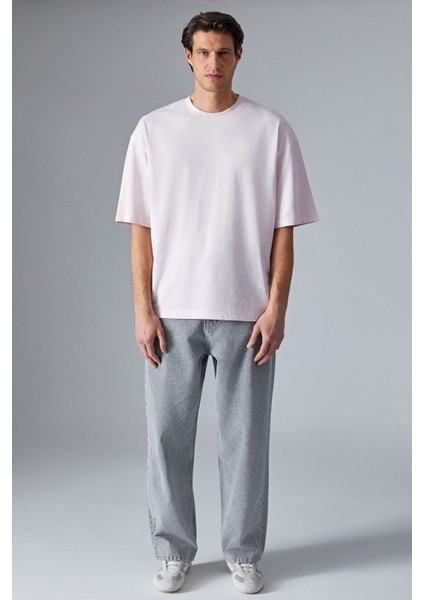 Dazmann Erkek Oversize Fit Bisiklet Yaka Kısa Kollu Organik Pamuk Pembe T-Shirt