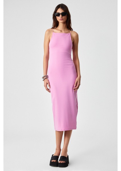 Havvolıne Kadın Havuz Yaka Slim Fit Kolsuz Pembe Elbise fiyatları