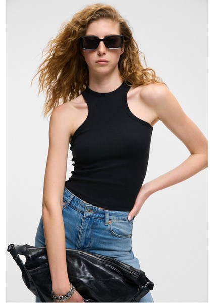 Jroksy Kadın Slim Halter Yaka Kolsuz Siyah Atlet