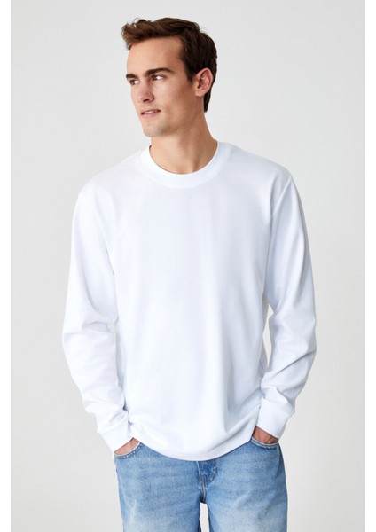 Boone Erkek Regular Bisiklet Yaka Uzun Kollu Beyaz T-Shirt