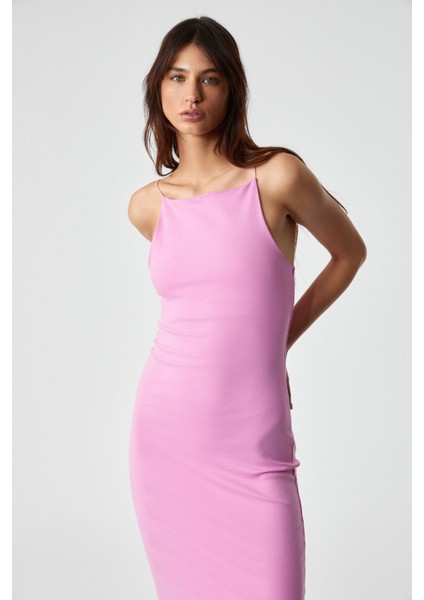 Havvolıne Kadın Havuz Yaka Slim Fit Kolsuz Pembe Elbise fırsatları