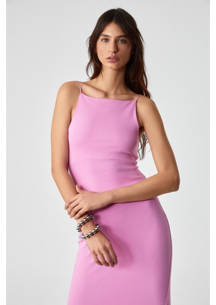 Havvolıne Kadın Havuz Yaka Slim Fit Kolsuz Pembe Elbise indirimleri