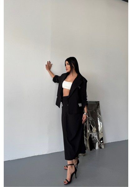 Fh Fashionhere Crop Ceket - Etek Takım - Siyah