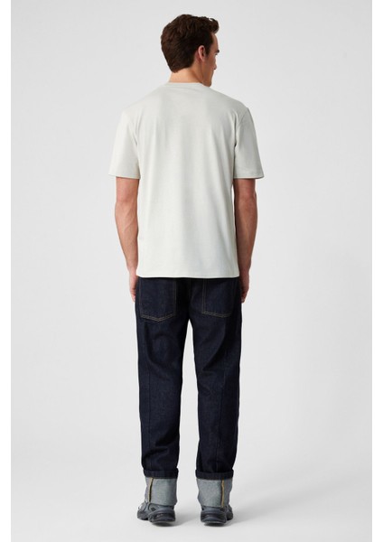 Solo Erkek Organik Pamuklu Kalın Dokulu Comfort Fit Bisiklet Yakalı Açık Bej T-Shirt
