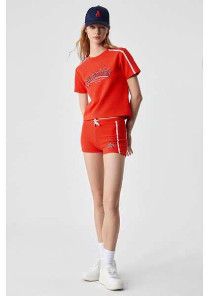 Marıam Kadın Baskılı Slim Fit Kırmızı Şort