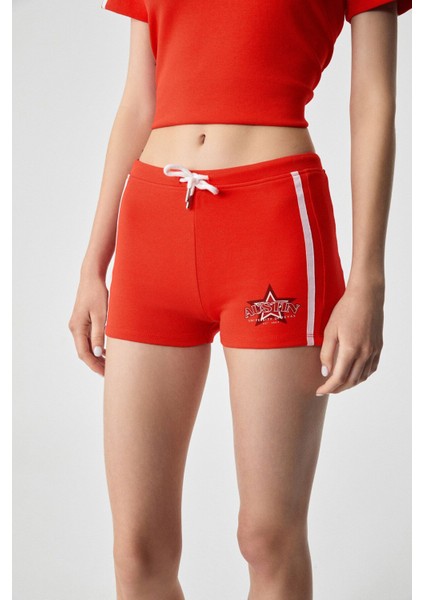 Marıam Kadın Baskılı Slim Fit Kırmızı Şort