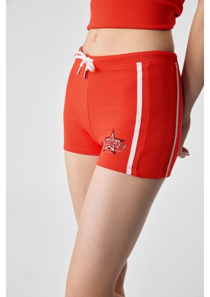 Marıam Kadın Baskılı Slim Fit Kırmızı Şort