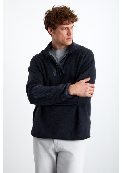 Pankraz Erkek Kalın Çift Taraflı Polarlı Paraşüt Detaylı Dik Yaka Fermuarlı Lacivert Sweatshirt modelleri