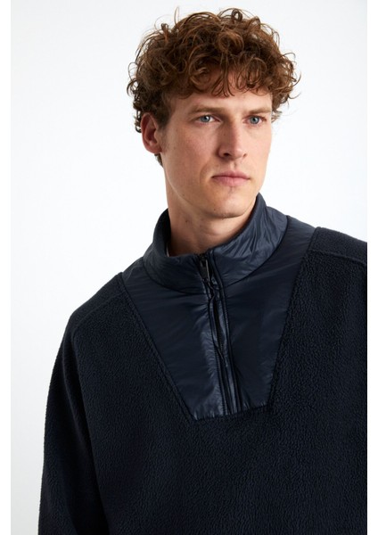 Pankraz Erkek Kalın Çift Taraflı Polarlı Paraşüt Detaylı Dik Yaka Fermuarlı Lacivert Sweatshirt indirimleri