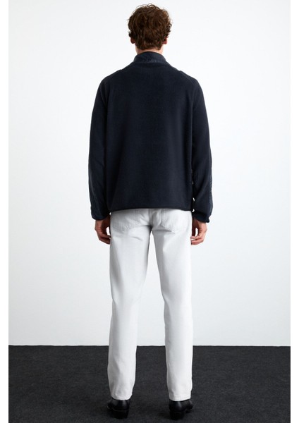 Pankraz Erkek Kalın Çift Taraflı Polarlı Paraşüt Detaylı Dik Yaka Fermuarlı Lacivert Sweatshirt