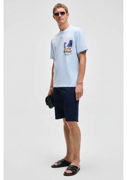 SONORA Erkek Baskı Detaylı %100 Organik Pamuk Regular Fit Kısa Kollu Mavi T-Shirt indirimleri