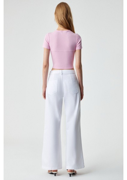CERAEN Kadın Slim Kısa Kol Bisiklet Yaka Pembe T-Shirt indirimleri