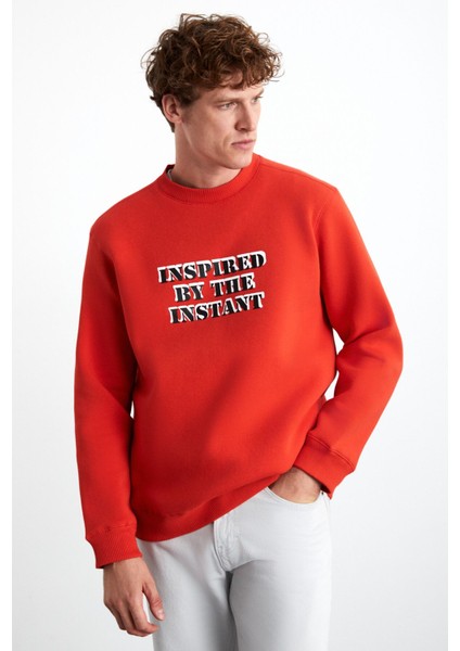 WENDEL Erkek Pamuklu Yuvarlak Yaka Kırmızı Sweatshirt