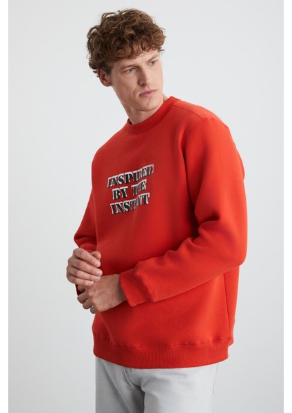 WENDEL Erkek Pamuklu Yuvarlak Yaka Kırmızı Sweatshirt modelleri