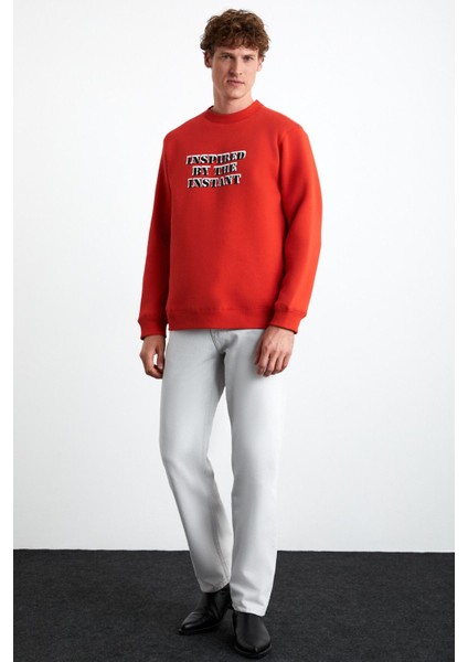 WENDEL Erkek Pamuklu Yuvarlak Yaka Kırmızı Sweatshirt fırsatları