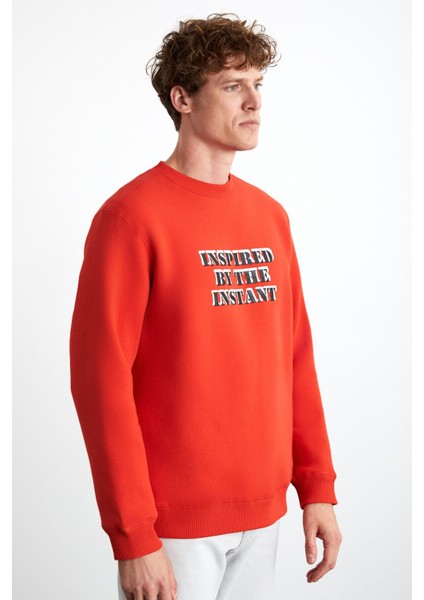 WENDEL Erkek Pamuklu Yuvarlak Yaka Kırmızı Sweatshirt