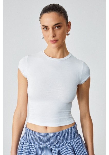 Dulce Kadın Slim Fit Kısa Kollu Beyaz T-Shirt
